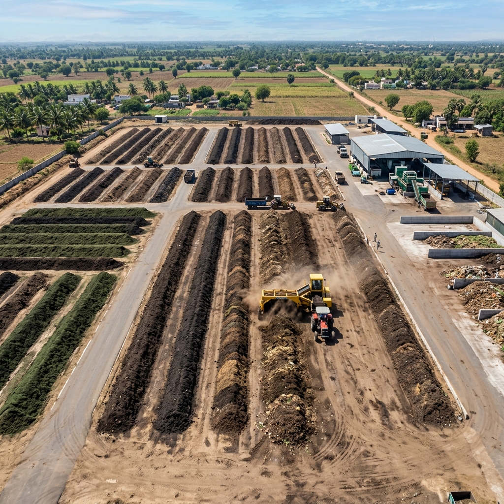 Windrow composting and biomethanation facility